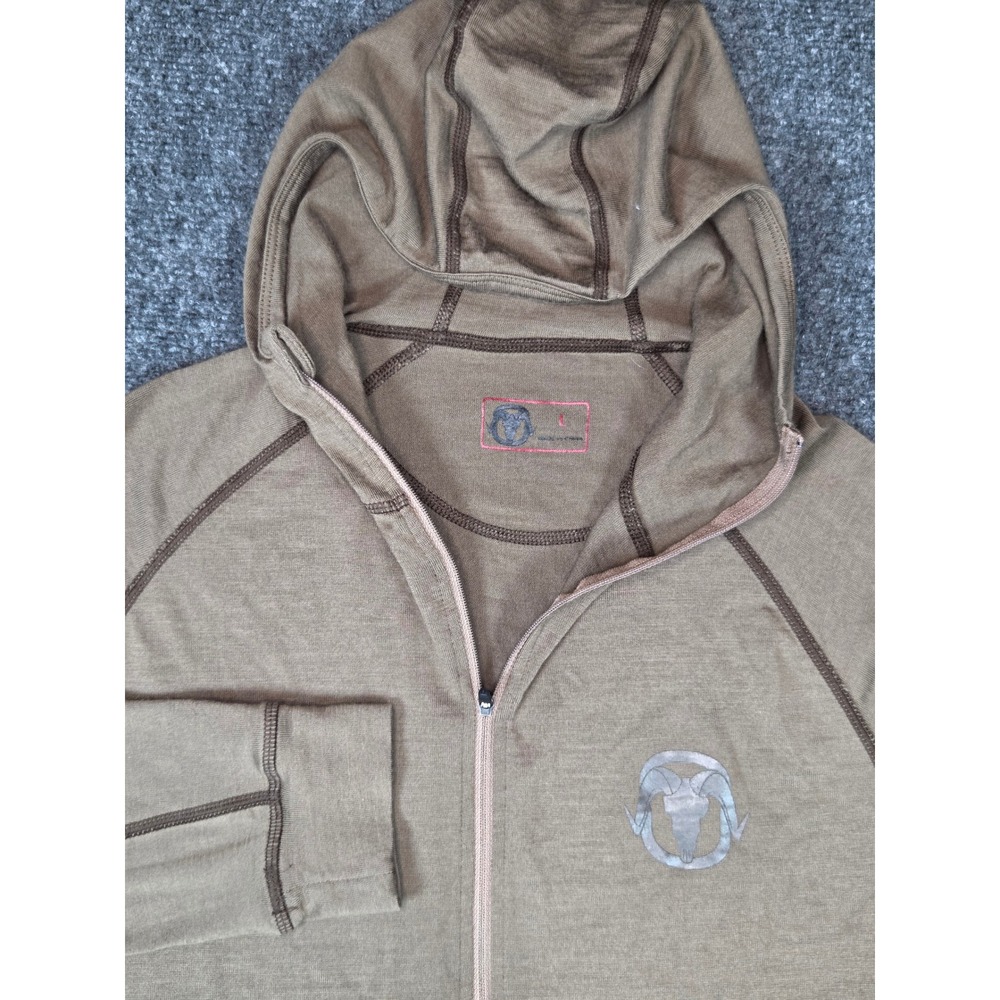 BlackOvis Merino Wool 1/4 Zip Hoodie Mens Large Tan Coyote Brown Base Layer
